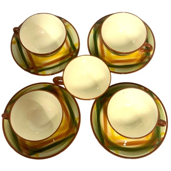 Metlox MCM Vernonware Poppytrail Homespun 4 Coffee Cups/Saucers Sets + Saucer - Picture 3 of 6